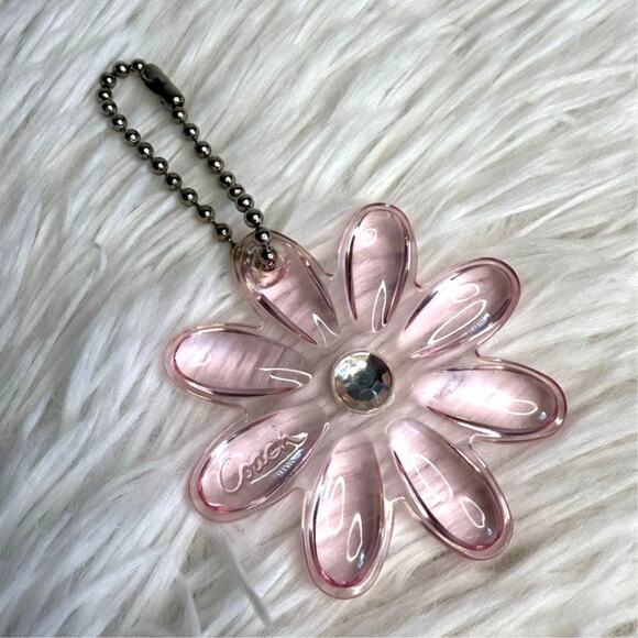 2.5” COACH Poppy Flower Pink Clear Fob Bag Charm - Picture 1 of 2